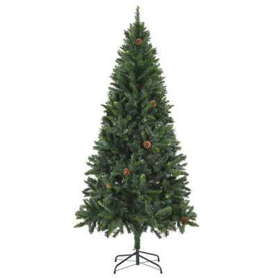 vidaXL Sztuczna choinka z lampkami i szyszkami, zielona, 210 cm