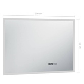 vidaXL Lustro łazienkowe z LED, czujnikiem dotyku i zegarem, 100x60 cm