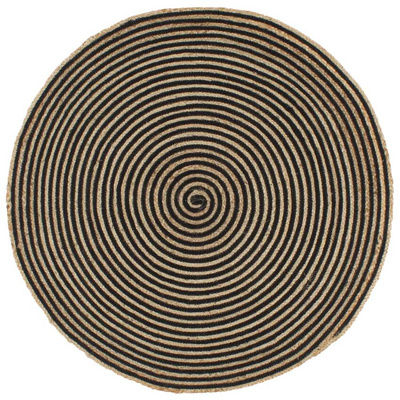 vidaXL Dywanik ręcznie wykonany z juty, spiralny wzór, czarny, 90 cm