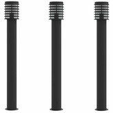 Lampy ogrodowe na słupku, 3 szt., czarne, 110 cm, stal
