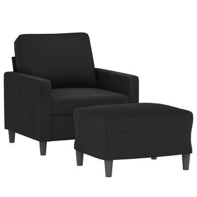 vidaXL Fotel z podnóżkiem, czarny, 60 cm, obity aksamit