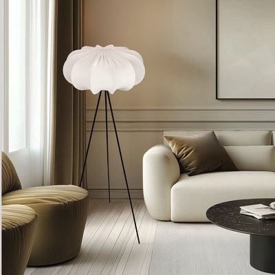 Lampa podłogowa CAFEE’ z abażurem kremowym latte 52 cm - lampa stojąca w stylu skandynawskim E27