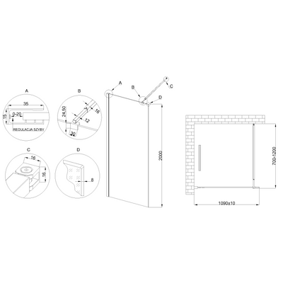 Kabina walk-in ii 110x200cm transp 8mm shiny-glass chrom AK-32-112-S Invena