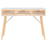 Stolik konsolowy, biały, 105x30x75 cm, drewno sosnowe i rattan