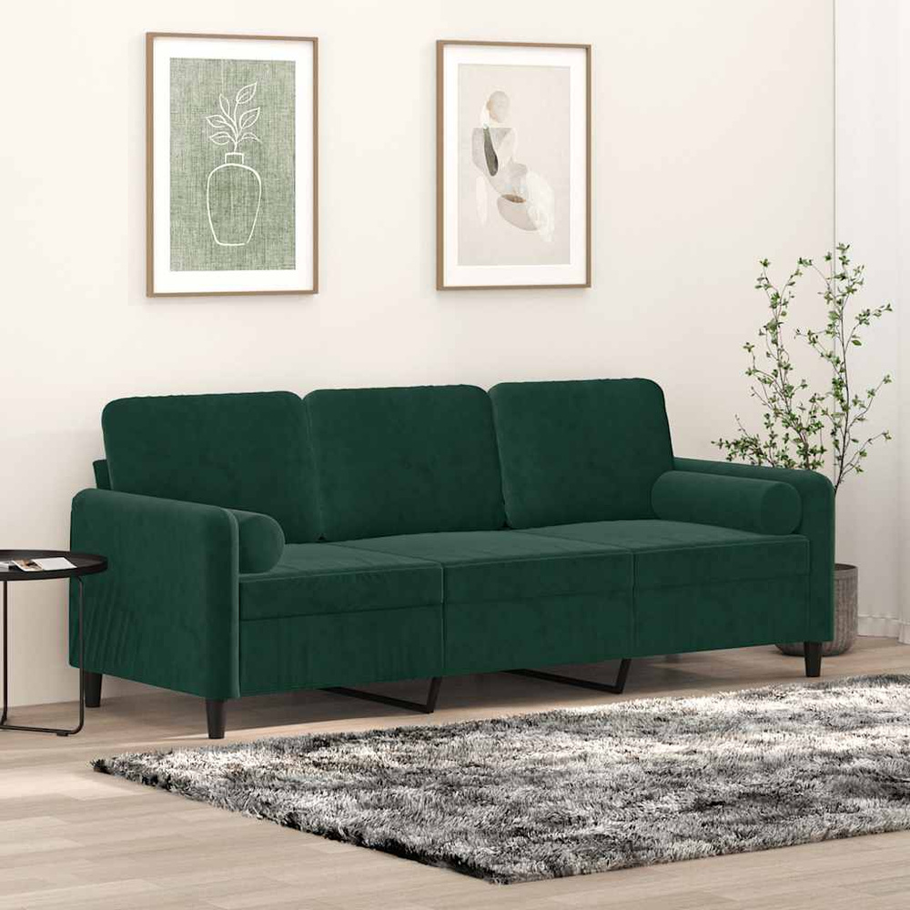 3-osobowa sofa z poduszkami, ciemnozielona, 180 cm, aksamit
