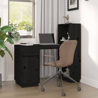 vidaXL Biurko, czarne, 110x53x117 cm, lite drewno sosnowe