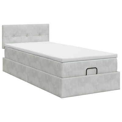 Łóżko ottoman z materacem jasnoszary 90 x 190 cm Welur