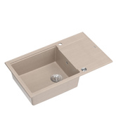 Zlewozmywak granitowy EVAN 136 XL – jednokomorowy, wpuszczany, pearl beige/elementy stalowe, Quadron