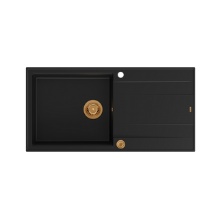 EVAN 146 XL GraniteQ zlewozmywak z syfonem Push 2 Open 1-komorowy z/o (1000x500x210; kom. 420x480) pure carbon / elementy miedziane