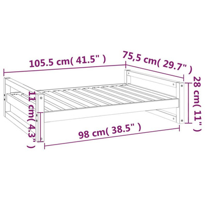 vidaXL Legowisko dla psa, czarne, 105,5x75,5x28 cm, drewno sosnowe model standard