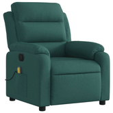 vidaXL Rozkładany fotel masujący, ciemnozielony, obity tkaniną