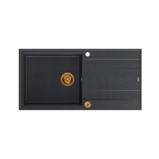 EVAN 146 XL GraniteQ zlewozmywak z syfonem Push 2 Open 1-komorowy z/o (1000x500x210; kom. 420x480) black diamond / elementy miedziane