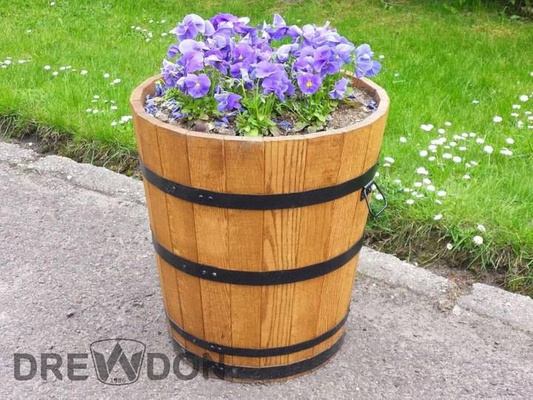 Donica ogrodowa drewniana okrągła duża wysoka 38 cm brązowa