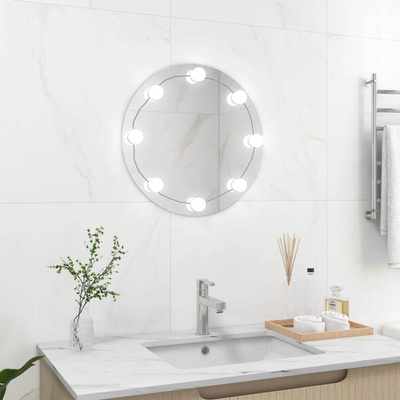 vidaXL Lustro ścienne z lampkami LED, okrągłe, szklane