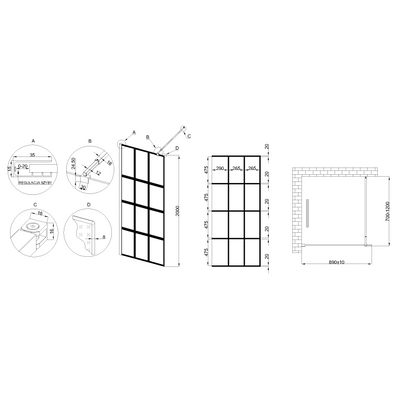 Kabina walk-in ii 90x200cm geometryczna 8mm shiny-glass czarny AK-32-197-S Invena