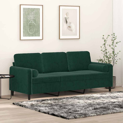 3-osobowa sofa z poduszkami, ciemnozielona, 180 cm, aksamit