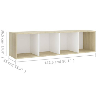 vidaXL Szafka pod TV, biel i dąb sonoma, 142,5x35x36,5 cm