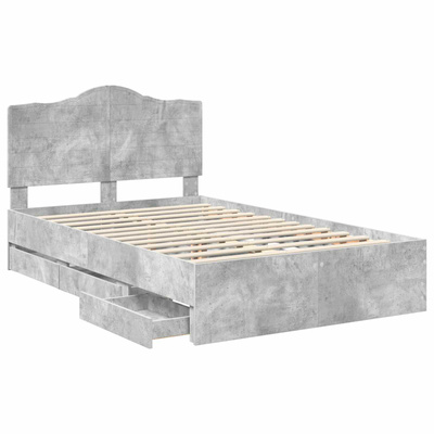 Ramka łóżka Betonowy Szary 135 x 190 cm Drewno inżynieryjne