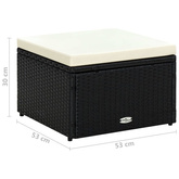 Puf 53 x 53 x 30 cm, polirattanowy, czarny