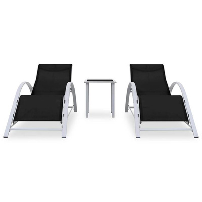 vidaXL Leżaki ze stolikiem, 2 szt., aluminium, czarne