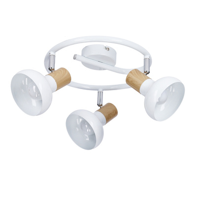 Lampa sufitowa spirala metal biała + drewno 3E14 Puerto Candellux 98-62697