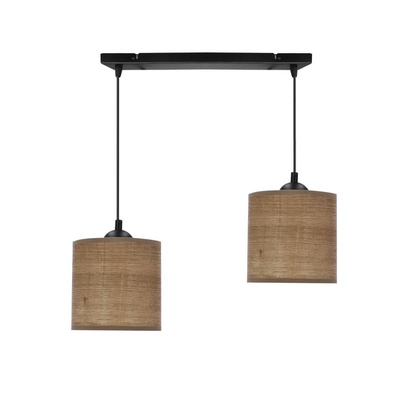 Lampa wisząca z abażurami Legno rattanowa orzechowa podwójna nad stół