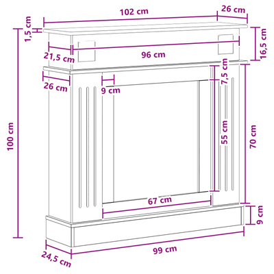 Obudowa kominka Biały wysoki połysk 102 x 26 x 100 cm