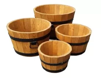 Donica ogrodowa drewniana okrągła wysoka 21 cm brązowa D35H21