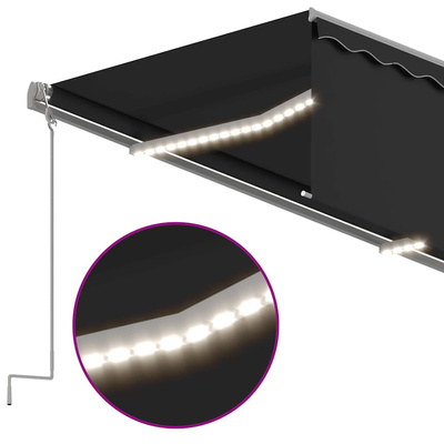 Ręcznie zwijana markiza z zasłoną i LED, 5x3 m, antracytowa