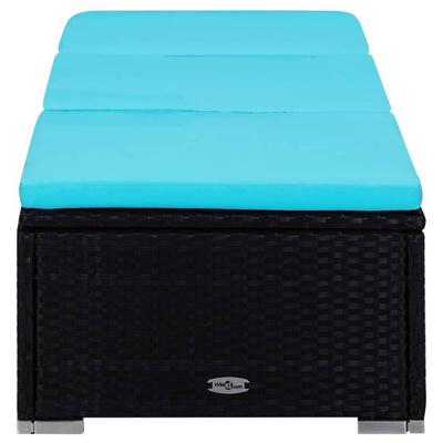 vidaXL 3-częściowy zestaw, leżaki ze stolikiem, polirattan, czarne