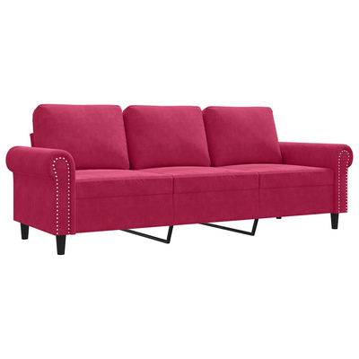 Sofa 3-osobowa, winna czerwień, 180 cm, obita aksamitem