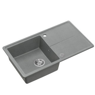 Zlewozmywak granitowy TONY 111 – jednokomorowy, wpuszczany, silver stone/elementy stalowe, Quadron