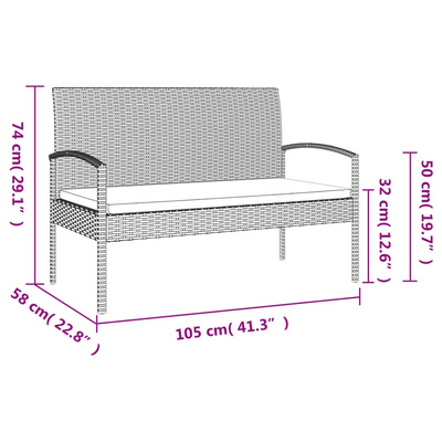 Ławka ogrodowa z poduszką, czarna, 105 cm, polirattan
