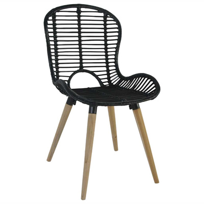 vidaXL Krzesła stołowe, 4 szt., czarne, naturalny rattan