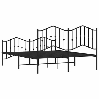 Metalowa rama łóżka z wezgłowiem i zanóżkiem, czarna, 150x200cm