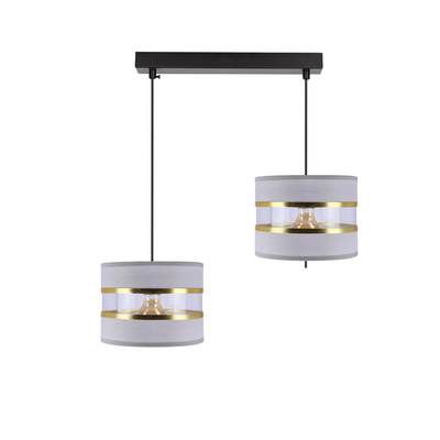 Lampa wisząca z abażurami Pandy czarna podwójna szary i złoty abażur do salonu
