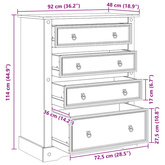 Komoda Corona, 92x48x114 cm, lite drewno sosnowe
