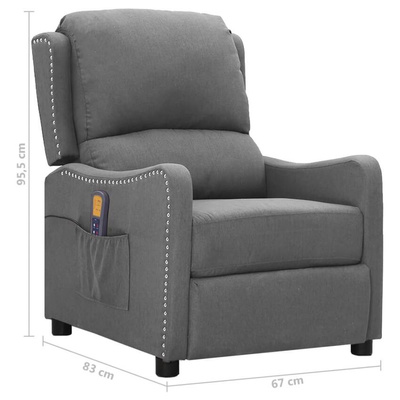 vidaXL Podnoszony fotel masujący, jasnoszary, tkanina model standard
