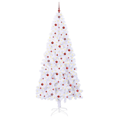 Sztuczna choinka z 300 diodami LED Biały 240 cm PVC i stal