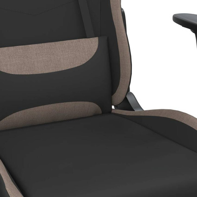 vidaXL Fotel gamingowy z podnóżkiem i masażem, czarno-taupe, tkanina