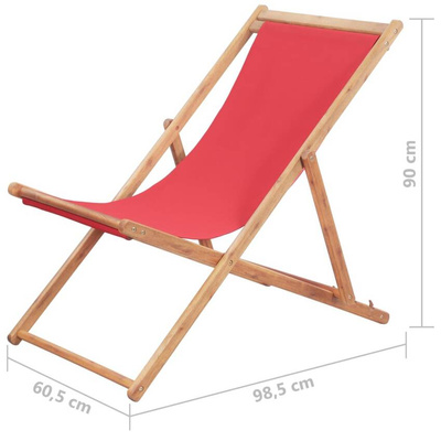 Składany leżak plażowy, tkanina i drewniana rama, czerwony vidaXL