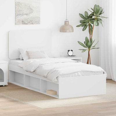 Ramka łóżka Z zagłówkiem Biały 100 x 200 cm Lite drewno sosnowe
