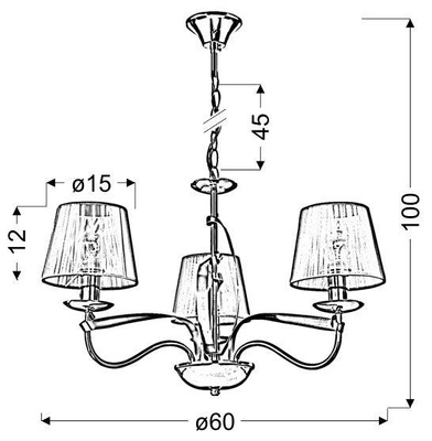 Lampa wisząca chrom / złoty nitkowy abażur 3x40W Diva Candellux 33-55057