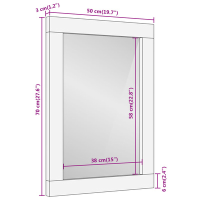 vidaXL Lustro łazienkowe, 50x70x3 cm, lite drewno mango i szkło