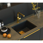 Zlewozmywak granitowy DAVID 50 – jednokomorowy, podwieszany, black diamond/elementy miedziane, Quadron