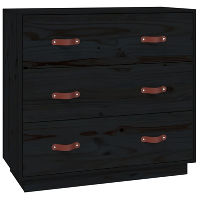 vidaXL Komoda, czarna, 80x40x75 cm, lite drewno sosnowe