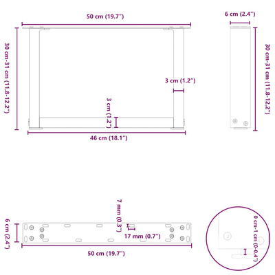 Nogi do stolika kawowego w kształcie litery U 2 szt. Czarne 50x(30-31) cm Stal