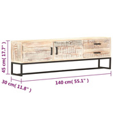 vidaXL Szafka pod TV, biała, 140 x 30 x 45 cm, lite drewno akacjowe