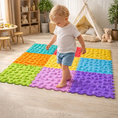 Ścieżka Sensoryczna Puzzle Kafelki Różne Struktury Kolory 24,5 cm 10 szt.