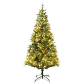 vidaXL Sztuczna choinka z lampkami i szyszkami, zielona 195 cm, PVC/PE